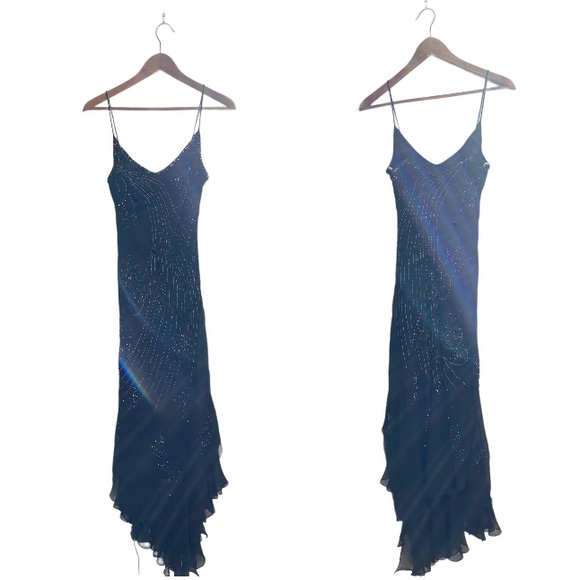 Jora Collection Silk Beaded Spaghetti Strap Formal Dress - Picture 3 of 16